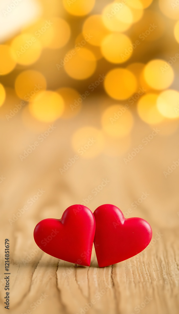Red hearts on a light wooden surface with a premium background Red hearts on a light wooden surface with a premium background