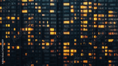 City Lights Symphony: Captivating Low-Key Silhouettes of Skyscraper Windows in Vibrant Hues, Starry Specks