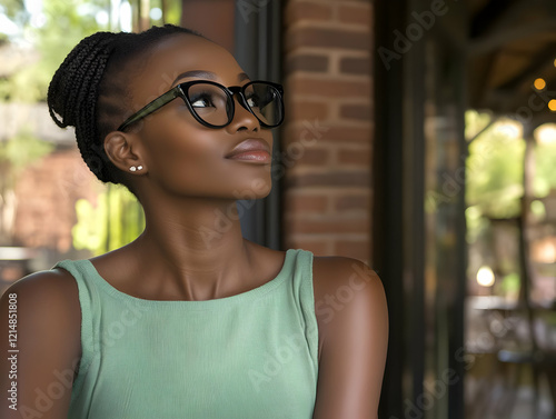 Thoughtful Woman Looks Upwa...