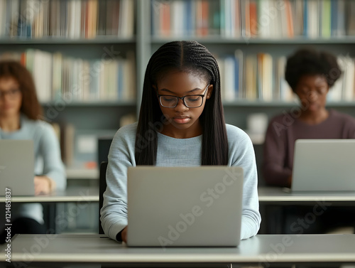 Focused Student Works on La...