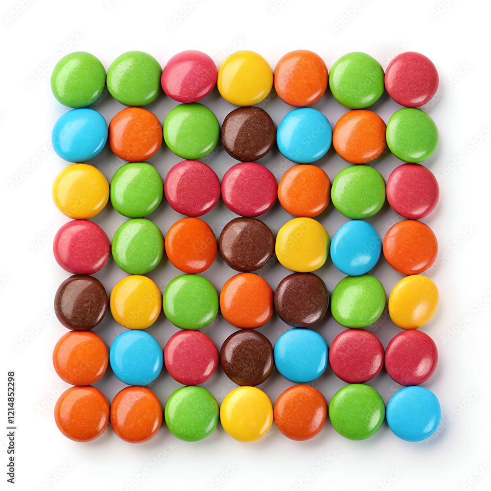 Vibrant 3D Illustration of Colorful Chocolate Candy Pills Arranged in Square Shape On a white Background Vibrant 3D Illustration of Colorful Chocolate Candy Pills Arranged in Square Shape On a white Background