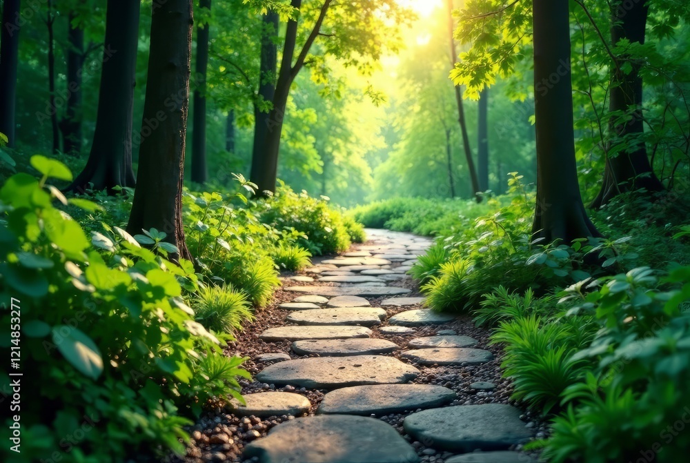 Enchanting Forest Stone Path - Digital Art Enchanting Forest Stone Path - Digital Art