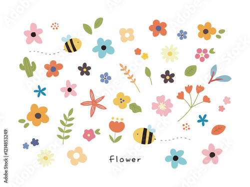 かわいいカラフルな花の手描きイラスト