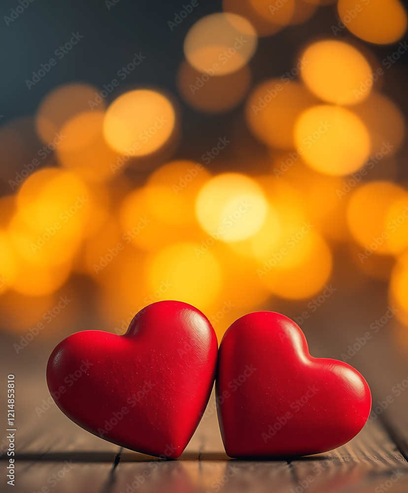 Red hearts on a light wooden surface with a premium background Red hearts on a light wooden surface with a premium background