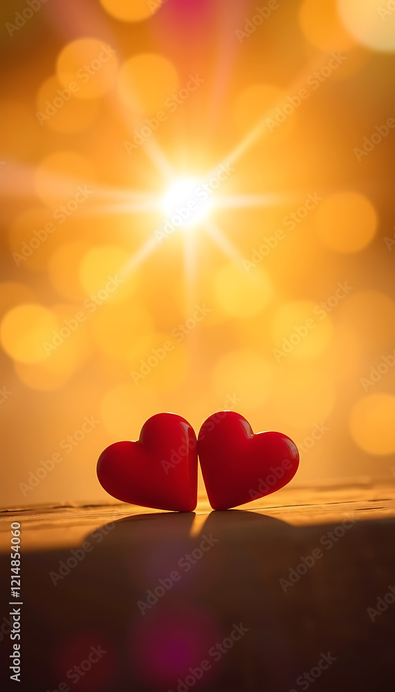 Red hearts on a light wooden surface with a premium background Red hearts on a light wooden surface with a premium background