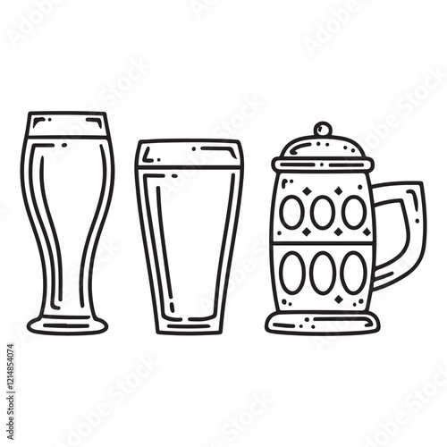 beer line art, beer silhouette,glass beer bottle icon shape symbol. beer vector illustration.hand drawn vector illustration isolated on white background.