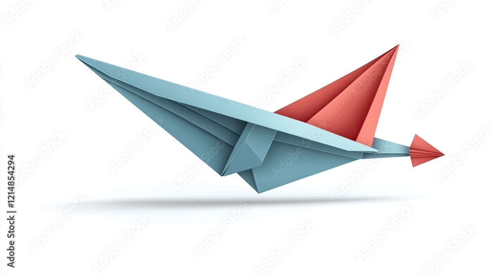 Origami bird flight, paper craft, white background, design element Origami bird flight, paper craft, white background, design element