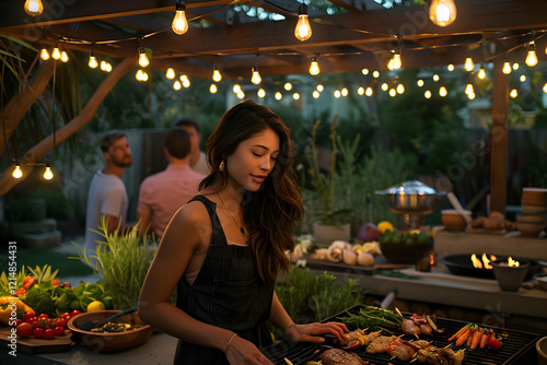 Woman Grills Food at an Eve...