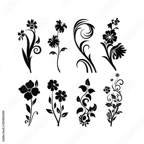 Floral Ornament Silhouette set Clipart on a white Background