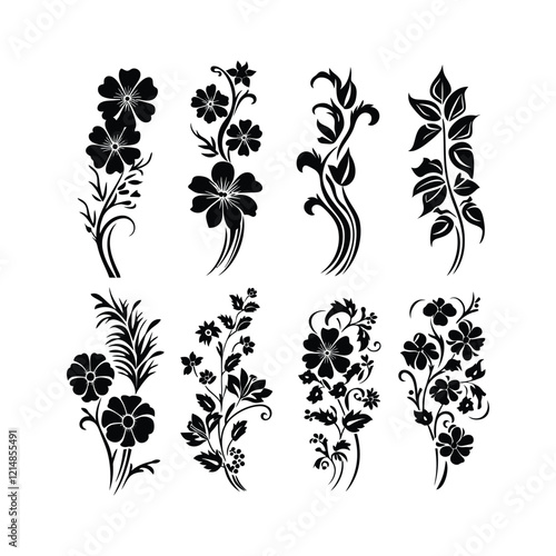Floral Ornament Silhouette set Clipart on a white Background