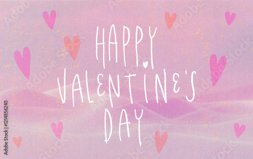 Sweet Happy Valentine Card, Background with hearts, Handlettering, pink photo