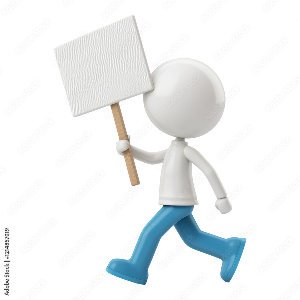 Protesting figures hold signs urban environment 3d animation dynamic perspective social commentary