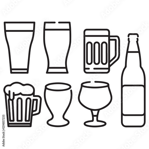 beer line art, beer silhouette,glass beer bottle icon shape symbol. beer vector illustration.hand drawn vector illustration isolated on white background.