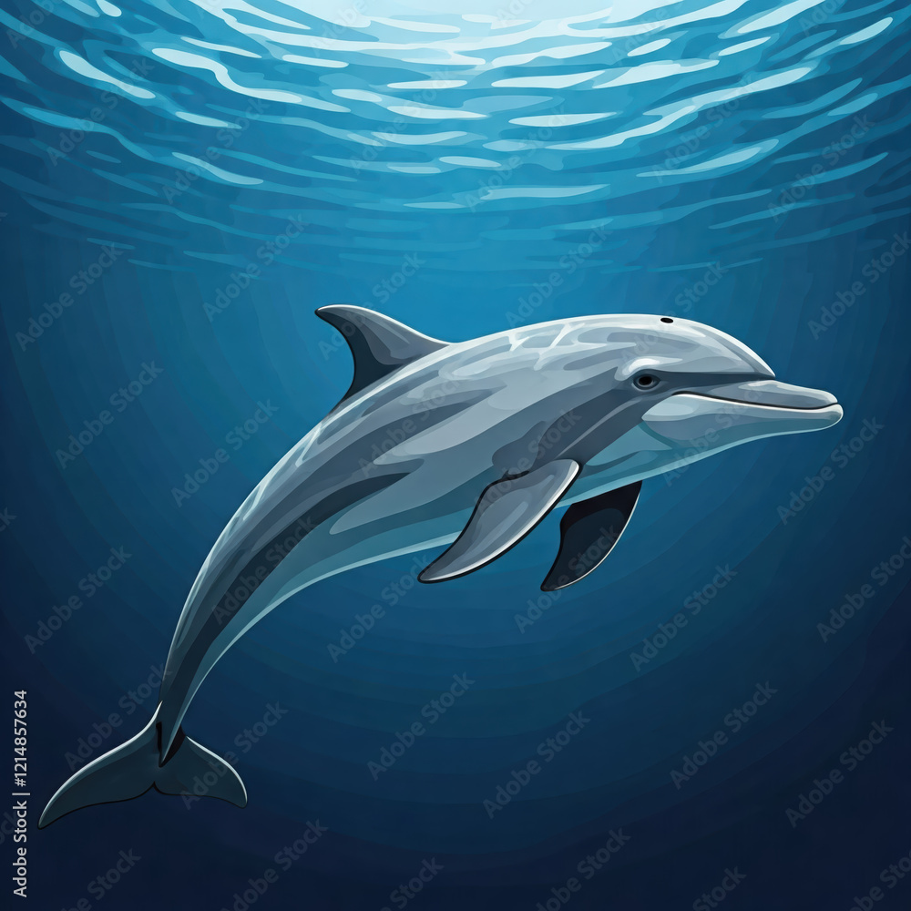 Obraz premium playful dolphin swimming gracefully underwater in serene ocean scene