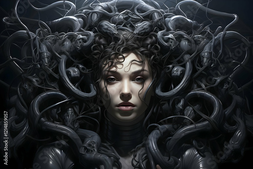 Woman with Snake Hair Poses...