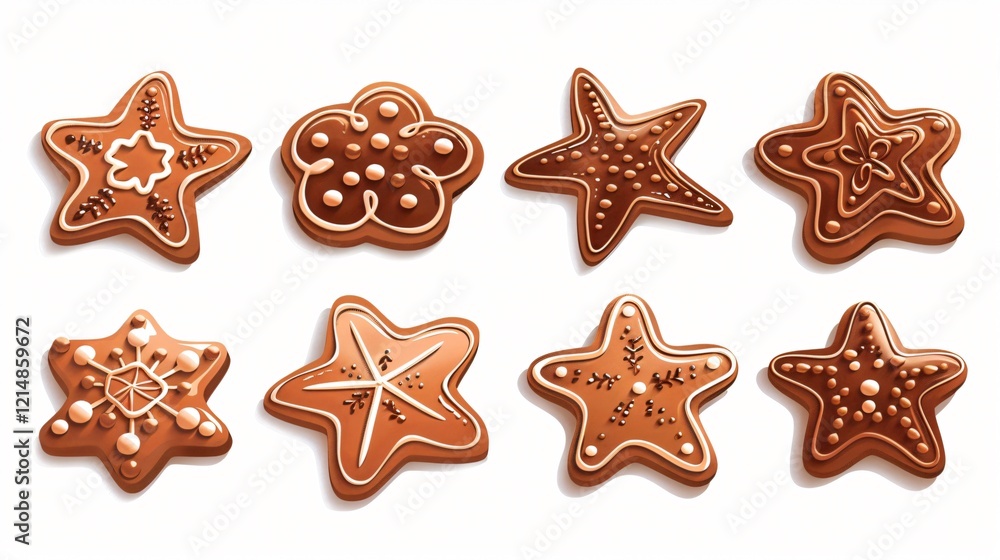 Delicious Vector Gingerbread Cookies Illustrations Set for Festive Season Designs Delicious Vector Gingerbread Cookies Illustrations Set for Festive Season Designs