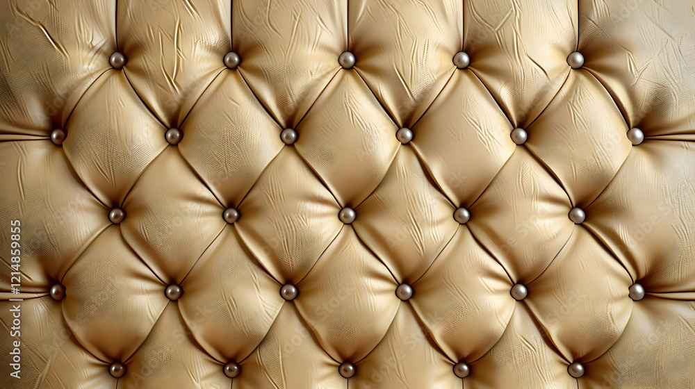 Fototapeta premium Gold Upholstery Fabric with Buttons Creates Luxurious Diamond Pattern, Classic Furniture Design Element.