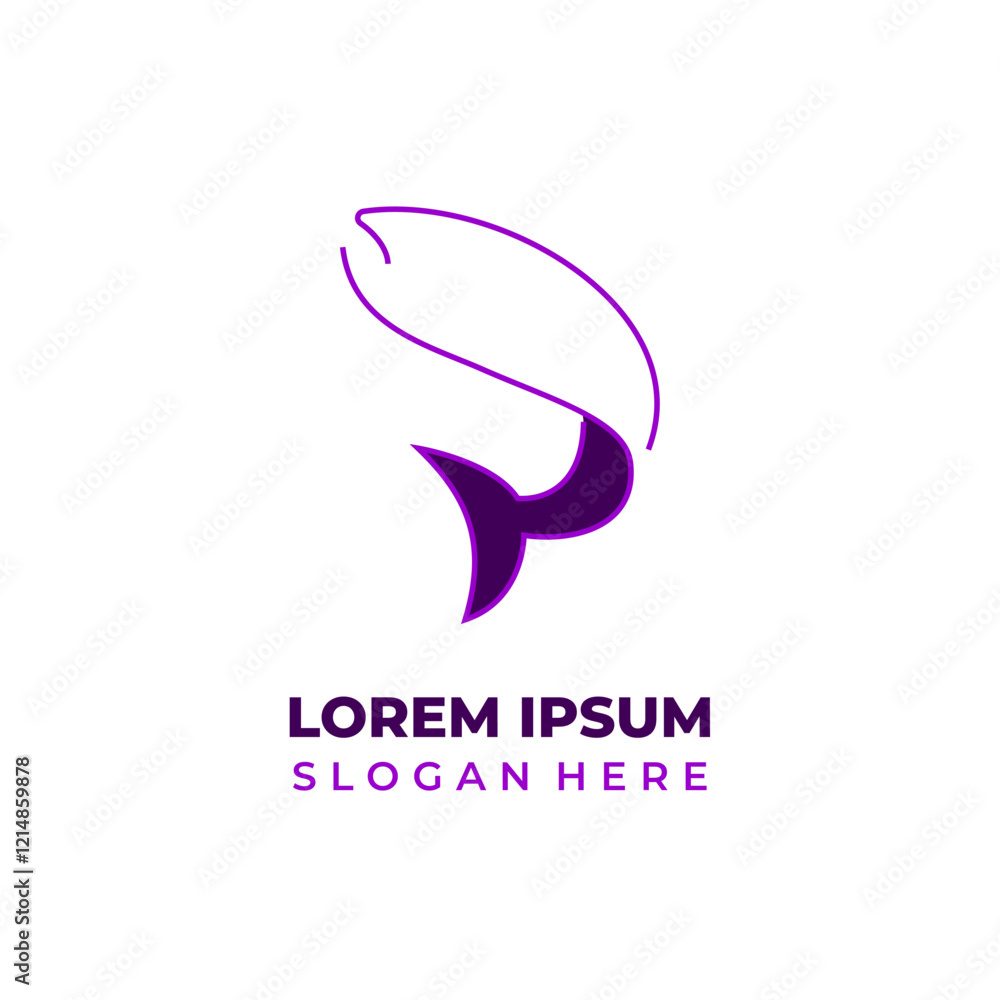 Obraz premium The fish logo is a combination of shape and lineart styles. A semi-lineart fish logo that is simple and artistic, reflecting beauty, agility, harmony, and an elegant modern design.