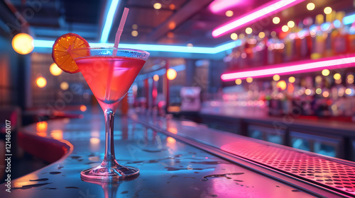 Vibrant Cocktail Sits on Ba...
