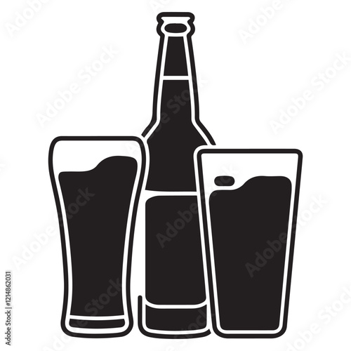 beer line art, beer silhouette,glass beer bottle icon shape symbol. beer vector illustration.hand drawn vector illustration isolated on white background.