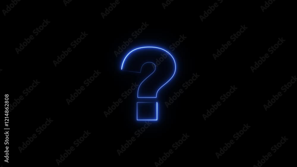 Question mark neon sign light on black background.Blue neon digital question mark hologram loop animation, Question mark neon sign light on black background.Blue neon digital question mark hologram loop animation,