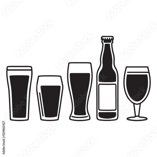 beer line art, beer silhouette,glass beer bottle icon shape symbol. beer vector illustration.hand drawn vector illustration isolated on white background.