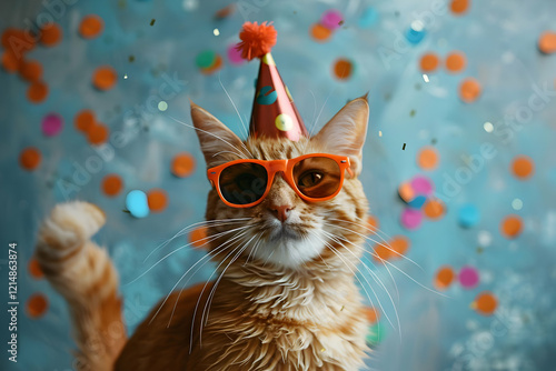 Ginger Cat Wearing Sunglass...
