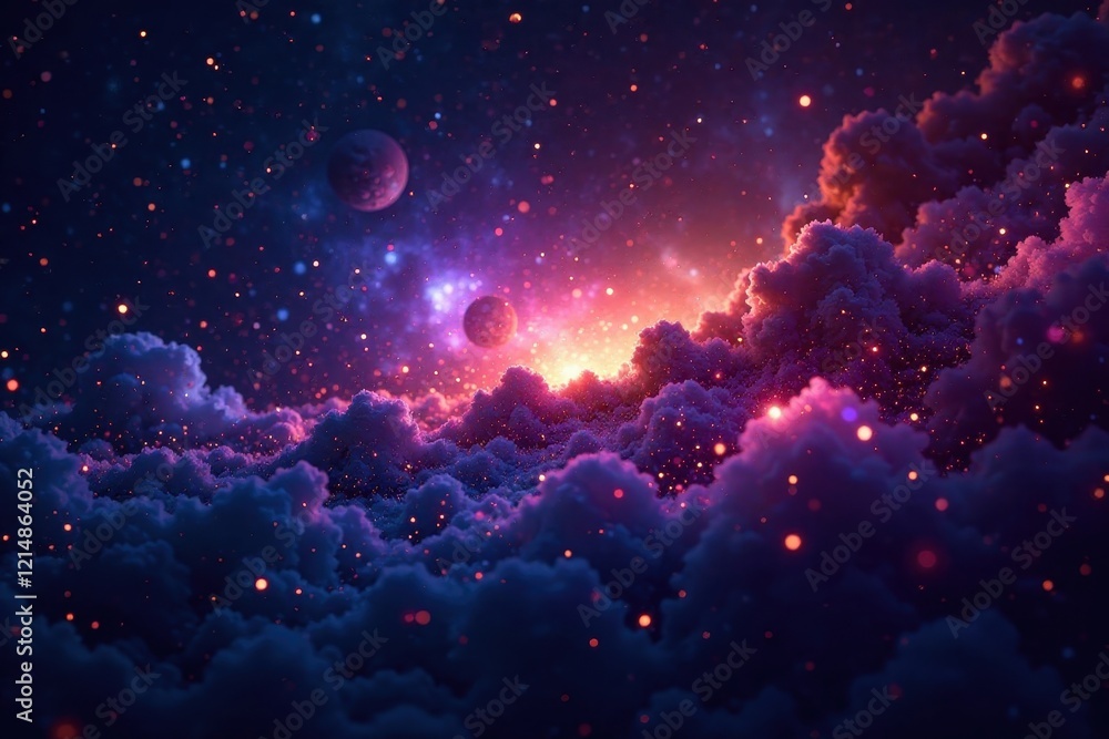 Fototapeta premium Myriad stars blazing across inky black canvas, ethereal glow , twinkle, deep space
