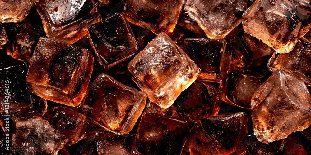 Pile of ice cubes with a brownish color Pile of ice cubes with a brownish color