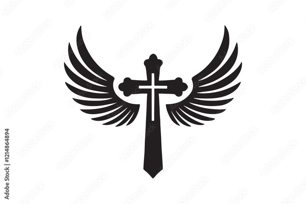 cross with angel wings silhouette vector Illustration on white background cross with angel wings silhouette vector Illustration on white background