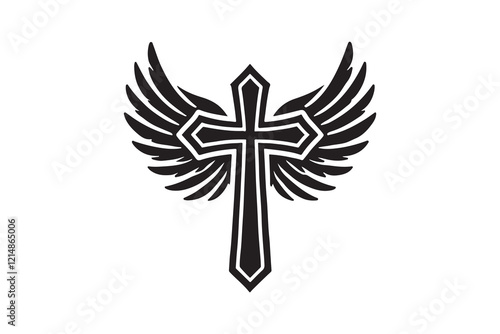 cross with angel wings silhouette vector Illustration on white background