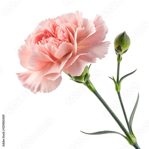 Pink Carnation Flower with Bud, Isolated on Transparent Background, Botanical Illustration, Floral Design, Carnation, Flower, Bloom