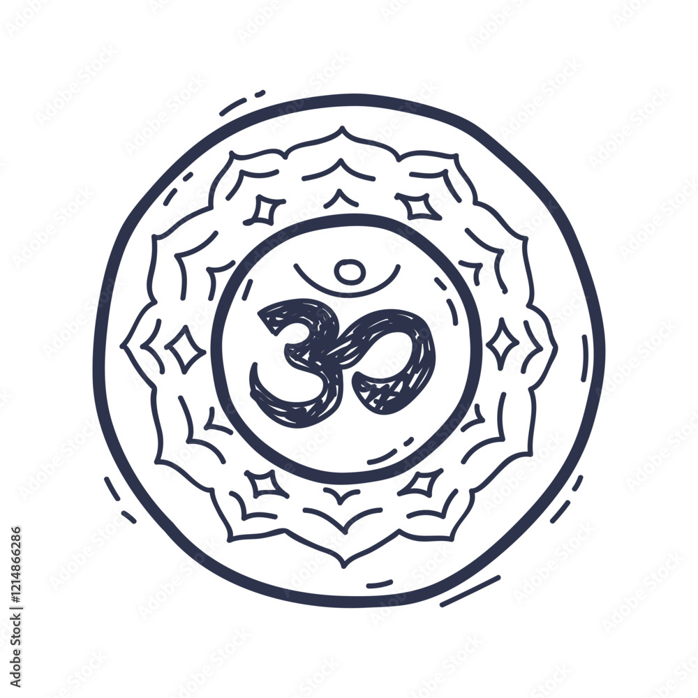 Mandala with Om symbol, representing spiritual enlightenment and connection to the universe. Mandala with Om symbol, representing spiritual enlightenment and connection to the universe.