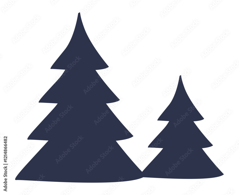 Obraz premium Silhouette of two spruce trees symbolizing nature and growth.