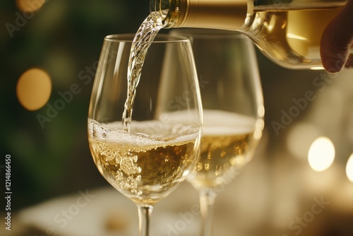 Pouring White Wine Into Glass, Close-up