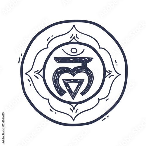 Root chakra symbol with lotus petals, representing grounding and stability.