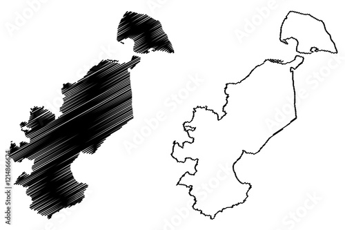 Ostholstein district (Federal Republic of Germany, rural district, Free State of Schleswig-Holstein, Slesvig Holsten) map vector illustration, scribble sketch Ostholstein map