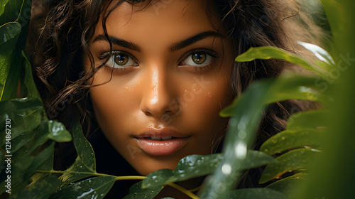 Woman with Wet Hair Gazes T...
