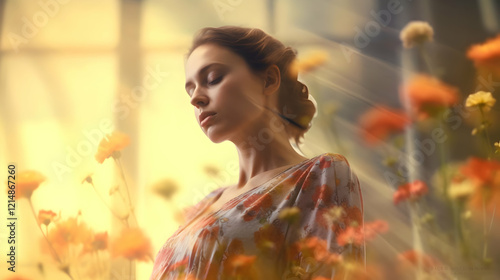 Serene Woman in Floral Dres...