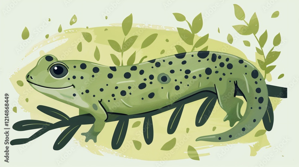 Naklejka premium Adorable Smiling Green Baby Tadpole Flat Vector Illustration