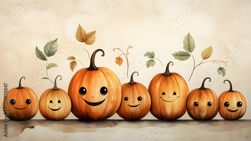 Seven Cute Smiling Pumpkins...