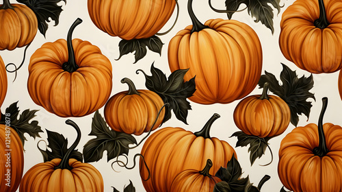 Pumpkins and leaves create ...