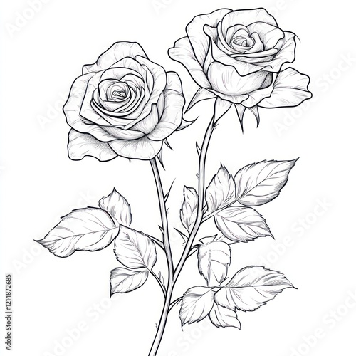 Wallpaper Mural Two roses, line art, white background, botanical illustration, design element Torontodigital.ca