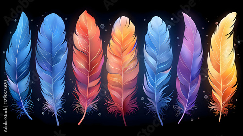 Six Colorful Feathers Glow ...