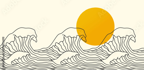 Waves wallpaper design with Golden waves line arts, Japan luxury background design for cover, invitation background, packaging design, fabric, and print. Vector illustration 10 eps.