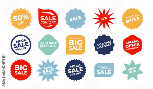 Set of Sale badges. Sale quality tags and labels. Template banner shopping badges. Special offer, sale, discount, shop, black friday. Vector 10 eps.