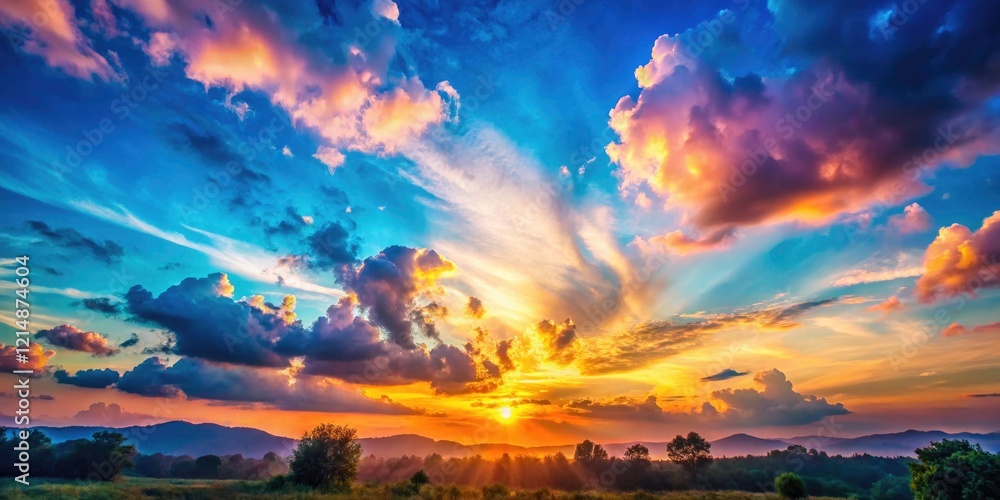 Obraz premium Peaceful silhouettes painted against a calm, pastel sunset sky; a romantic, artistic image.