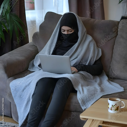 Woman in Black Hijab Works ...
