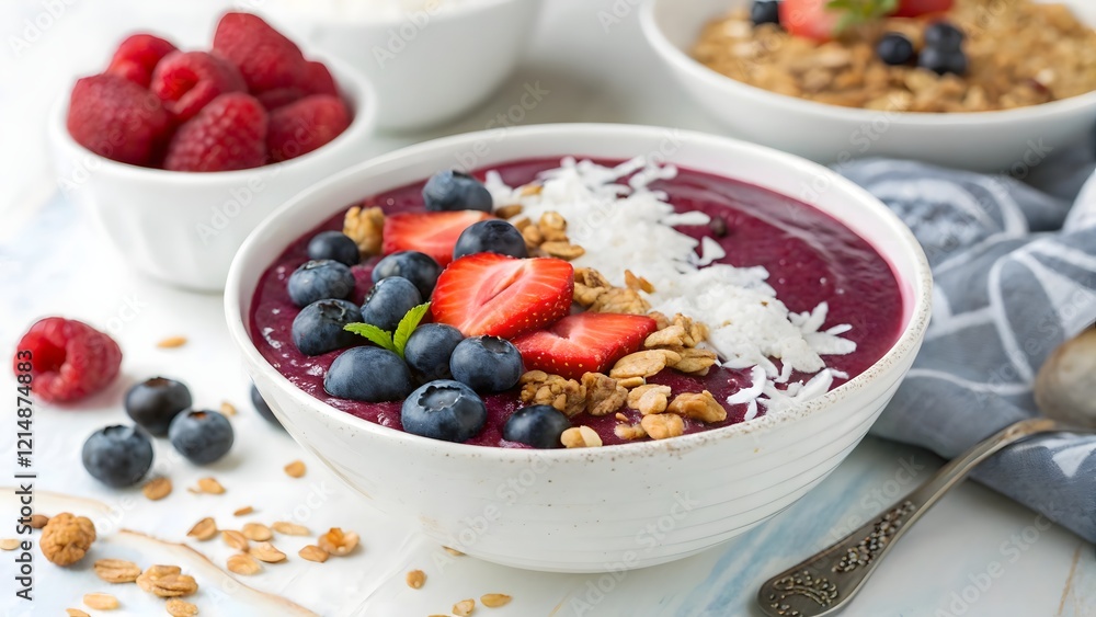 Delicious Acai Bowl with Berries Granola Coconut Delicious Acai Bowl with Berries Granola Coconut