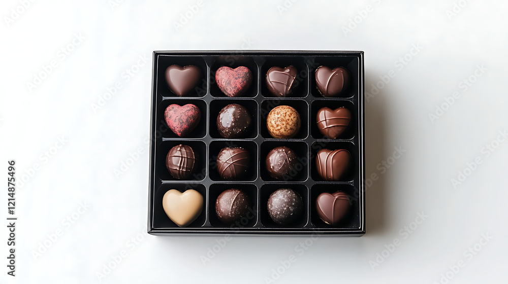 A box of chocolates with a heart-shaped design, isolated on white background in HD A box of chocolates with a heart-shaped design, isolated on white background in HD